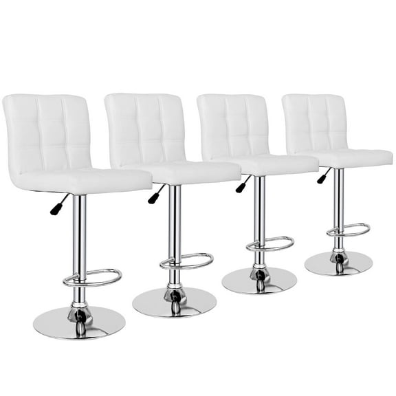 CQAOE Adjustable Bar Stools Set of 4 – Modern PU Leather Dining Chairs with Back, Swivel & Height Adjustment for Kitchen Island, Home Bar, Dining Room-White