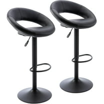 CQAOE Adjustable Swivel Bar Stools, Modern PU Leather Hollow Back Counter Height Bar Chairs with Airlift, Comfortable Cute Kitchen Dining Pub Cafe Stools, Set of 2 (Black, Black Base)