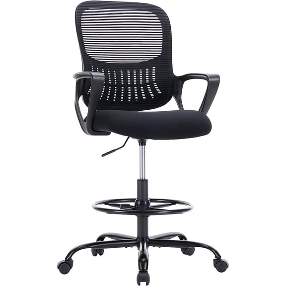 CQAOE Ergonomic Drafting Chair for Standing Desk with Adjustable Foot Ring & Breathable Mesh, Tall Office Chair for Home Office, Studio, Counter, Workbench-Black