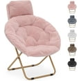 thumbnail image 1 of CQAOE Folding Saucer Chair with Headrest for Adults, Faux Fur Moon Chair, Comfy Papasan Lounge Chair, Cozy Lazy Chair for Bedroom Dorm Living Room（Light Pink）, 1 of 9
