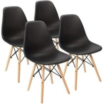 CQAOE Mid-Century Modern Dining Chairs Set of 4, Ergonomic Shell Plastic Side Chairs with Wood Legs, Versatile for Kitchen, Dining Room, Bedroom, Living Room(Black)