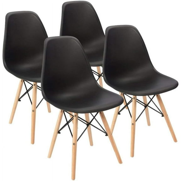 CQAOE Mid-Century Modern Dining Chairs Set of 4, Ergonomic Shell Plastic Side Chairs with Wood Legs, Versatile for Kitchen, Dining Room, Bedroom, Living Room(Black)