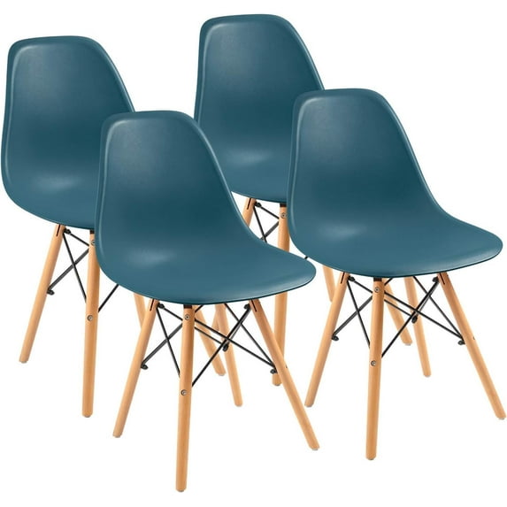 CQAOE Mid-Century Modern Dining Chairs Set of 4, Ergonomic Shell Plastic Side Chairs with Wood Legs, Versatile for Kitchen, Dining Room, Bedroom, Living Room (Dark Green)
