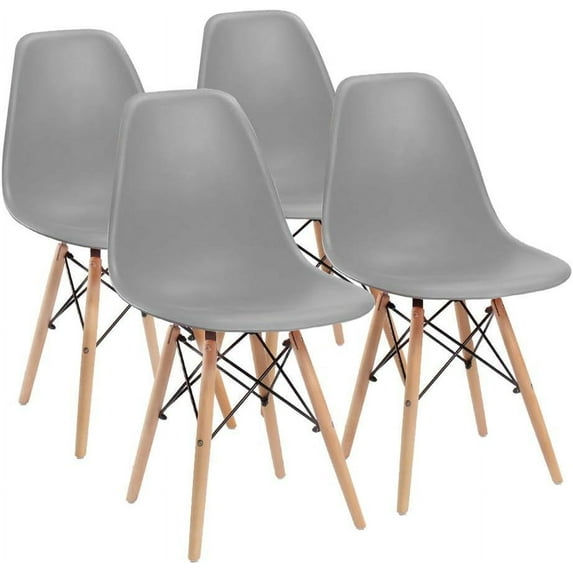 CQAOE Mid-Century Modern Dining Chairs Set of 4, Ergonomic Shell Plastic Side Chairs with Wood Legs, Versatile for Kitchen, Dining Room, Bedroom, Living Room(Gray)