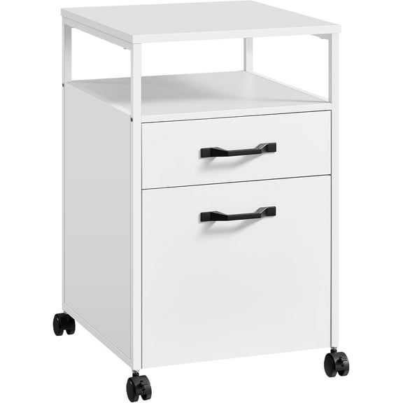 CQAOE Mobile File Cabinet with Wheels, 2-Drawer Filing Cabinet with Open Shelf for A4, Letter Size, Hanging File Folders, Home Office Storage Organizer