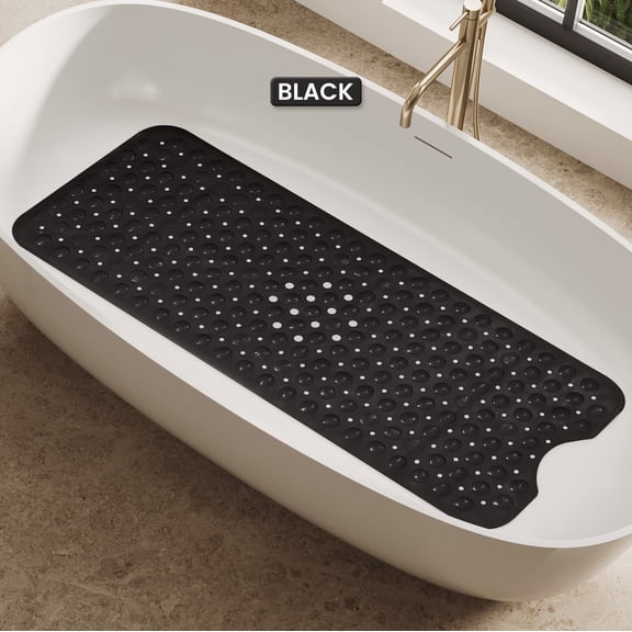 CQAOE Non-Slip Bath Tub Mat 40 x 16 Inch, Extra Long PVC Shower Mat, Antibacterial Bathroom Mat with Strong Suction Cups, Machine Washable, Perfect for Bathtubs & Showers(Black)