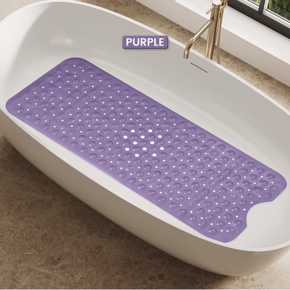 CQAOE Non-Slip Bath Tub Mat 40 x 16 Inch, Extra Long PVC Shower Mat, Antibacterial Bathroom Mat with Strong Suction Cups, Machine Washable, Perfect for Bathtubs & Showers(Light Purple)