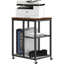 CQAOE Printer Stand with Storage Shelf, Mobile Printer Table with Wheels, CPU Rack, Office Utility Cart for Home Office, 2-Tier Computer Trolley, Space-Saving Office Storage Organizer--Brown