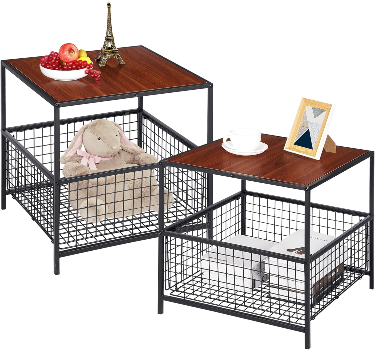 CQAOE Set of 2 Square Side Table, 20 inch End Table Nightstand with ...
