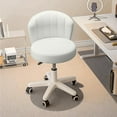 thumbnail image 1 of CQAOE Small Rolling Swivel Chair with Backrest, Height Adjustable PU Leather Vanity Stool, Modern Round Desk Chair for Home Office & Bedroom（White）, 1 of 6