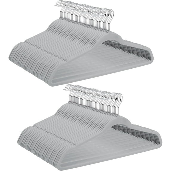 CQAOE Velvet Hangers 100 Pack – Non-Slip Slim Clothes Hangers with 360° Swivel Hook, Heavy Duty & Space Saving for Closet Organization, Ideal for Suits, Coats, Pants, and Dresses,Grey