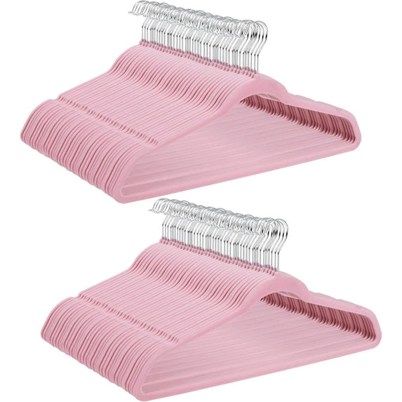 CQAOE Velvet Hangers 100 Pack – Non-Slip Slim Clothes Hangers with 360° Swivel Hook, Heavy Duty & Space Saving for Closet Organization, Ideal for Suits, Coats, Pants, and Dresses, Pink