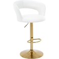 thumbnail image 1 of CQAOE Wide Bar Stool, Modern PU Leather Adjustable Swivel Counter Height Barstool with Hollow Back, Comfortable Upholstered Seat, Ideal for Kitchen, Dining, and Home Bars (Pearl White, Gold Base), 1 of 9