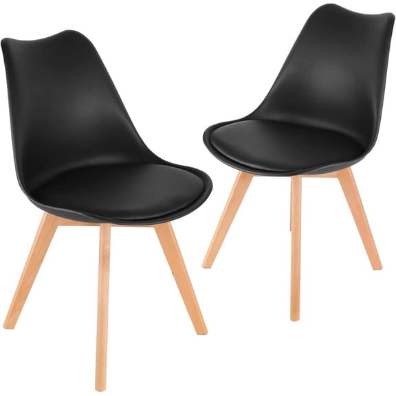 CQAOE6 Mid-Century Modern DSW Dining Side Chairs Set of 2 with Wood Legs – Comfortable Molded Seat for Kitchen, Dining Room, Living Room, Office（Black）