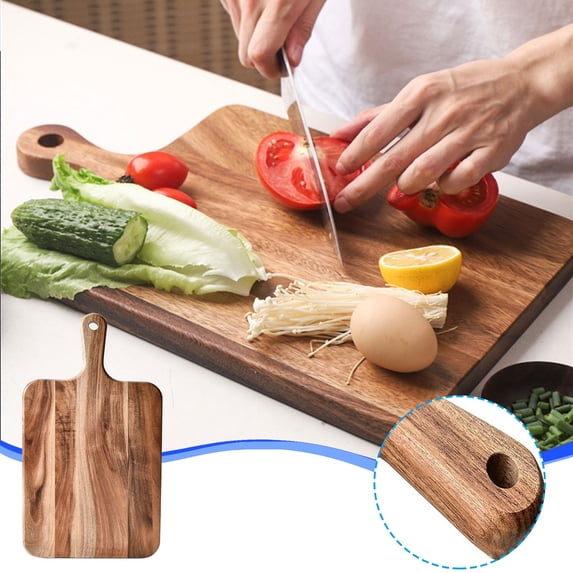 CQCYD 1Pcs Wooden Cutting Board Set, 2-Piece Round and Handle Cutting Boards for Meat Cheese Vegetables, Large Thick Bamboo Chopping Board, Kitchen Prep Board Serving Tray for Bread Fruit Charcuterie