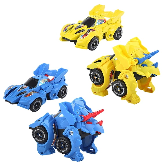 CQCYD 2 Pack Transforming Dinosaur Cars, Pull Back Dino Race Car Toy, 6x3x4 Inch Triceratops Vehicle for Boys Girls Birthday Party and Gift