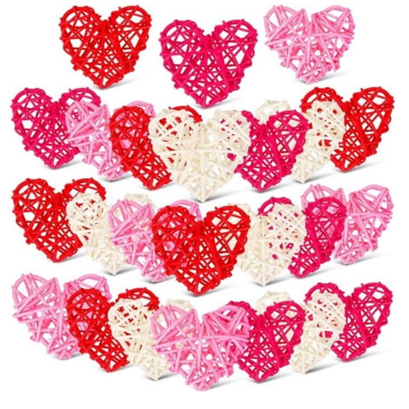 CQCYD 24 Pack Heart Shaped Rattan Decorations, Romantic Boho Wedding Photo Backdrop, Aesthetic Home Wall Hanging Hearts, Rustic Farmhouse Party Ornaments