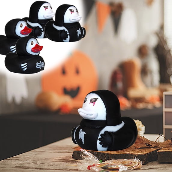CQCYD 2Pcs 2 Pack Halloween Ghost Ducks, Scary Face Pressable Figurines, Novelty Toys for Indoor Outdoor Party Decoration and Trick or Treat