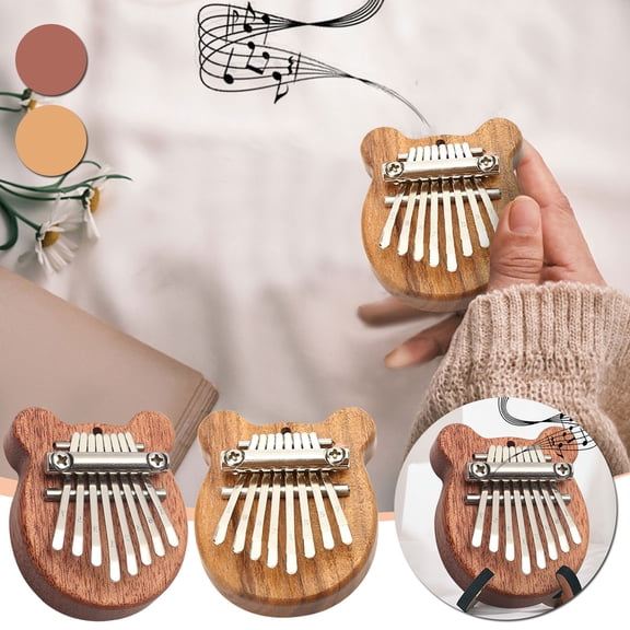 CQCYD 2Pcs 8-Key Kalimba Thumb Piano, Wooden Finger Marimba Musical Instrument for Adults, Mini Portable Mbira, Christmas Gift, Bear Design, Pocket Size