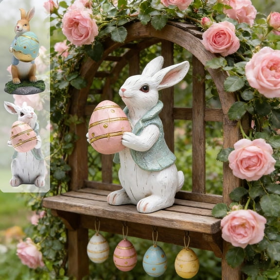 CQCYD 2Pcs Easter Bunny Figurine, Cute Resin Easter Decorations Outdoor Garden Patio Decor For Spring Party Home Display Easter Gift Idea Easter Party Supplies Holiday Decorations