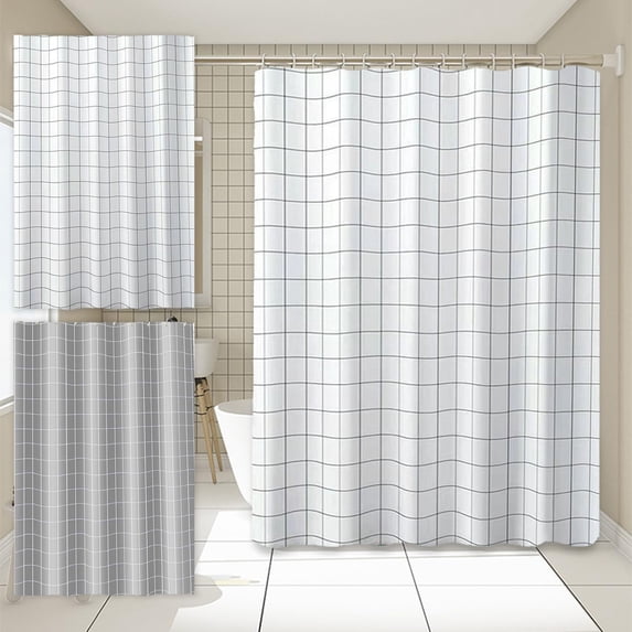 CQCYD 2Pcs PEVA Shower Curtain, 71x31 Inch Bathroom Partition, Waterproof Mildew Resistant Liner, Grid Pattern with 6 Hooks, Lightweight Shower Curtain for Bath Stall Toilet Room and RV