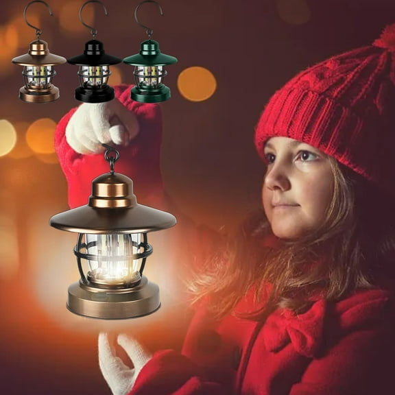 CQCYD 2Pcs Portable Lantern for Camping Tents, Hanging Solar Powered Outdoor Lights, Decorative Mantle Lights for Patio Garden, Battery Operated Tent Lights for Backyard Gazebo, Gas Lantern Style