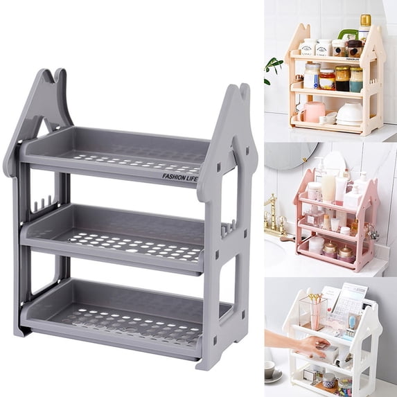 CQCYD 2Pcs Small House Spice Rack Kitchen Countertop Organizer, 3-Tier Desktop Storage Shelf for Spices Jars Condiments, Space-Saving Counter Rack for Kitchen Bathroom Office, Decorative Home Storage
