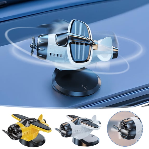 CQCYD 2Pcs Solar Powered Rotating Airplane Dashboard Ornament, Sunlight Activated Car Decoration Model, No Battery Required, Unique Auto Interior Accessory for Cars Trucks and Office Desk Display