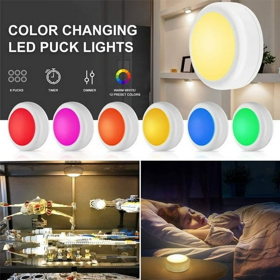 CQCYD 3Pcs 12 Color Remote Control LED Puck Light, Ice Night Light for Bedroom Cabinet, Dimmable Timer Function Reading Makeup Light, Color Changing Ambient Lighting for Home Decor Nursery