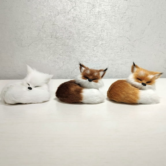 CQCYD 3Pcs Christmas Ornaments Mini Squint Sleeping FoxToyFigure, Faux-Fur Animal Decor, 2.15 Inch Small Fox Model for Christmas Tree Holiday Birthday Party Favors, Cute Desk Bedside Car Decoration