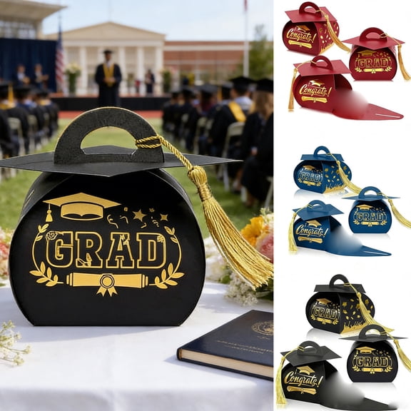 CQCYD 3Pcs Graduation Cap Gift Box, Bachelor's Cap Shape Storage Container, Durable Cardboard Keepsake Box for Party Favor and Household Celebration