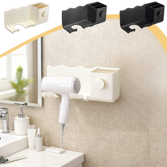 CQCYD 3Pcs Hair Dryer Holder Wall Mount No Drill, Bathroom Organizer Basket, Hair Styling Tool Rack, Self Adhesive Storage for Blow Dryer Curling Iron Flat Iron