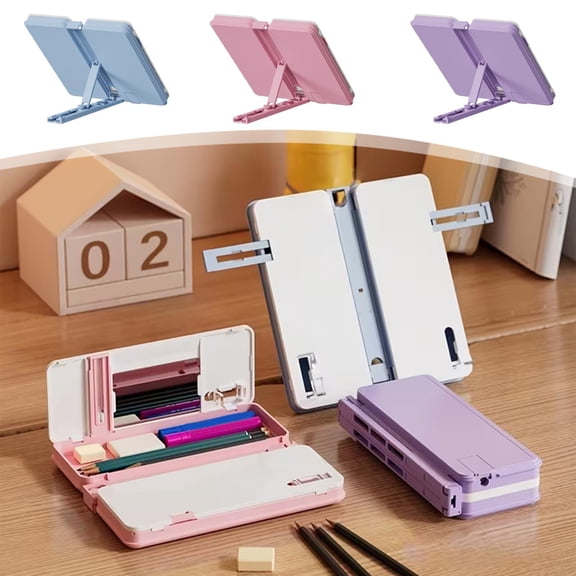 CQCYD 3Pcs Multifunctional Bookshelf , Reading Rack with Pencil Sharpener, Book Holder Study Tool , Equipped Desk Organizer Stationery Box for Home Office and Classroom Use