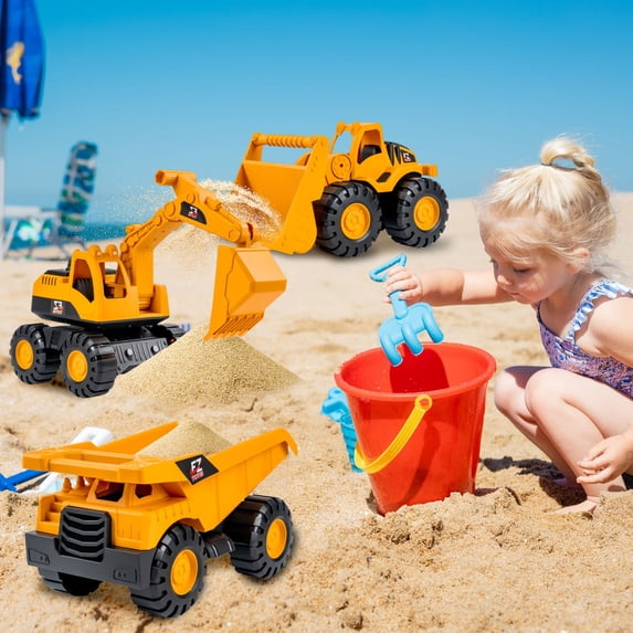 CQCYD 3Pcs Oversized Excavator Toy Model, Inertial Friction Powered Construction Vehicle for Adults, Plastic Engineering Truck, Desk Display Collectible, No Batteries