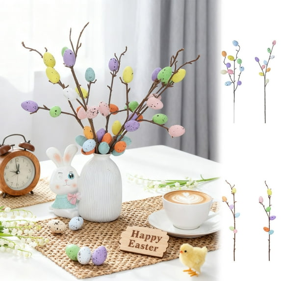 CQCYD 4Pcs Easter Decorations, Easter Egg Branch Foam Easter Tree Ornament Spring Holiday Home Decor Table Centerpiece For Easter Party Indoor Outdoor