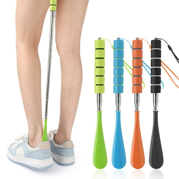 CQCYD 4Pcs Shoe Horn, Stainless Steel Retractable Extendable Lazy Shoehorn For Elderly Pregnant Women Assist Putting On Shoes Without Bending Over Long Handle Durable Home Use