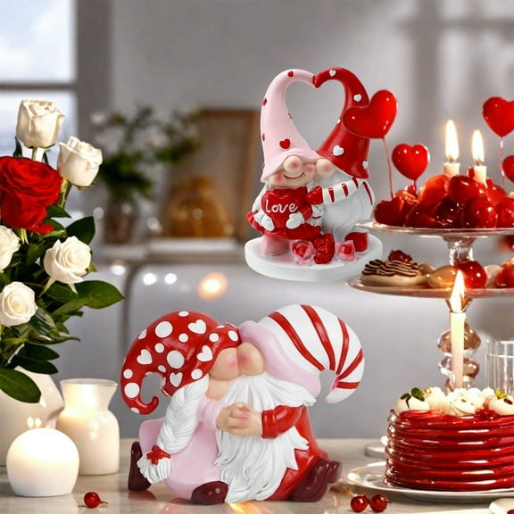 CQCYD under $5 2Pcs Gnome Valentine Decor, Valentine's Day Gnome Statue for Home,Couple Dwarf Ornament for Table Decor,Resin Gnome Figurine for Gift,Romantic Home Decoration for Valentine's Day