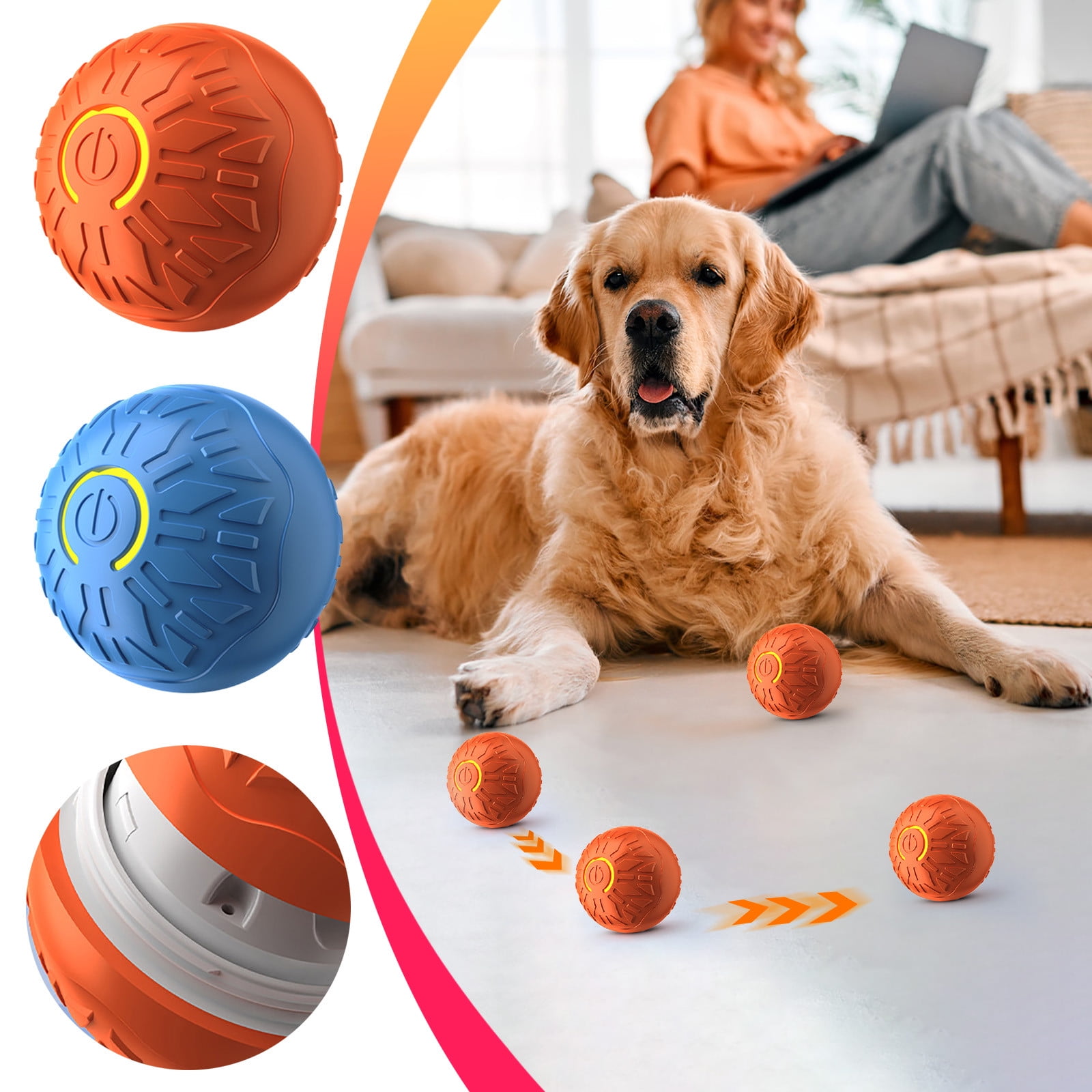 Mckkymi Interactive Dog Toy Ball - Rechargeable Jumping Ball With 3 Modes, Knot Design, Bite-Resistant, Blue - View #2