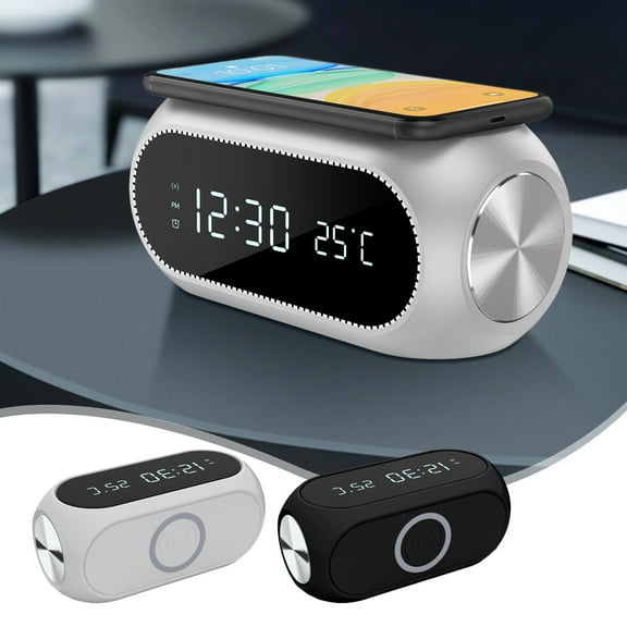 CQCYD under $5 2Pcs Wireless Charger Clock, 15W Wireless Charger Alarm Clock, Digital Temperature Display Clock, Multifunction Desktop Charging Station, Qi Fast Charging Bedside Clock