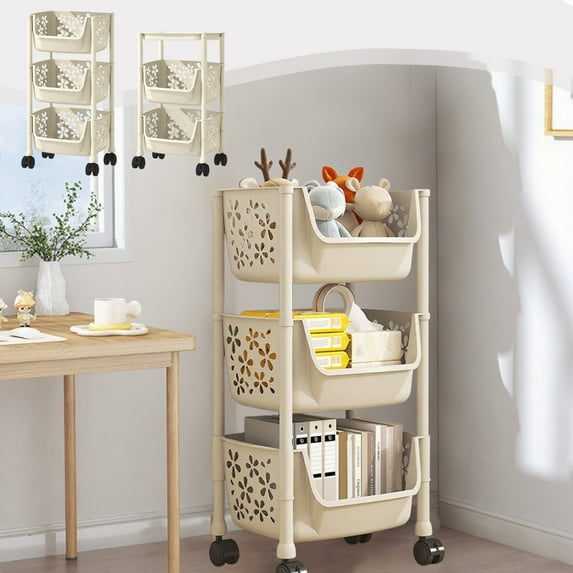 CQCYD under $5 3-Tier Rolling Utility Cart with Wheels, Multifunctional Plastic Trolley, Mobile Storage Organizer Cart for Kitchen Bathroom Room Dorm Laundry Room