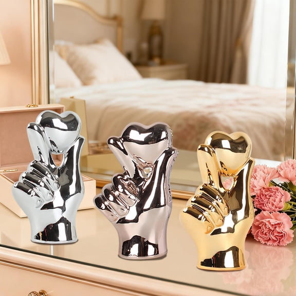 CQCYD under $5 3Pcs Ceramic Heart Ornament, Valentine's Day Ceramic Hand Gesture Figurine, I Love You Heart Sign Sculpture, Desktop TV Cabinet Decoration, Romantic Couples Gift