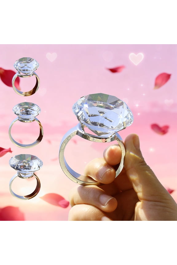 under $5 3Pcs Fake Diamond Ring, Large Fake Diamond Ring, Artificial Crystal Proposal Ring, Funny Birthday Wedding Gift, Costume Jewelry Party Ring, Novelty Oversize Diamond Ring