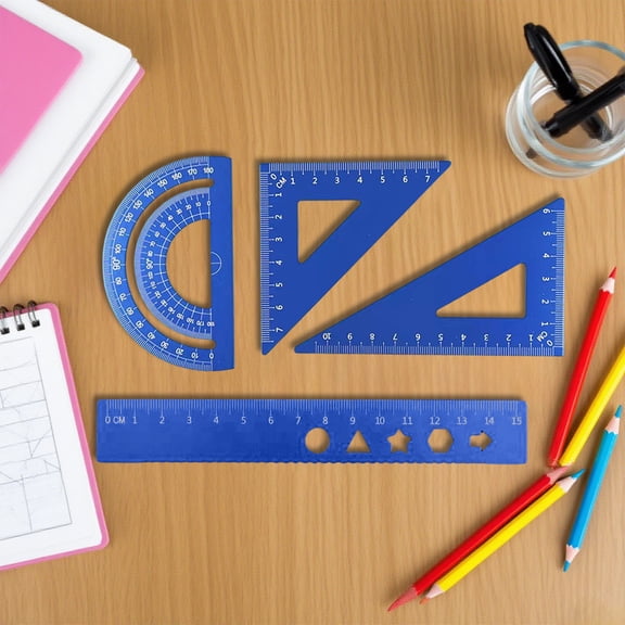 CQCYD under $5 4 Pieces Triangle Ruler, Protractor, Square and Ruler Set, Aluminum Alloy Ruler, Metal Drafting Ruler Kit, Geometric Protractor for Home, Office