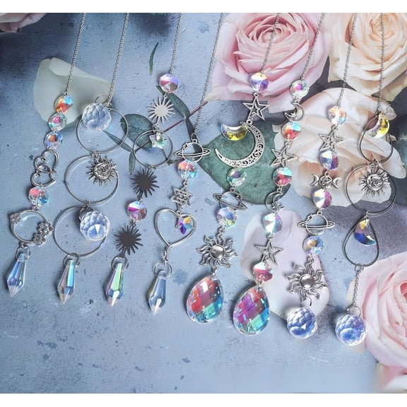CQCYD under $5 8Pcs Crystal Sun Catcher, Crystal Sun Catcher Pendant,Bedroom Window Sunshine Catcher,Star Double Heart Crystal Decor,Gardening Craft Home Decoration,5 Piece Crystal Hanging Ornament