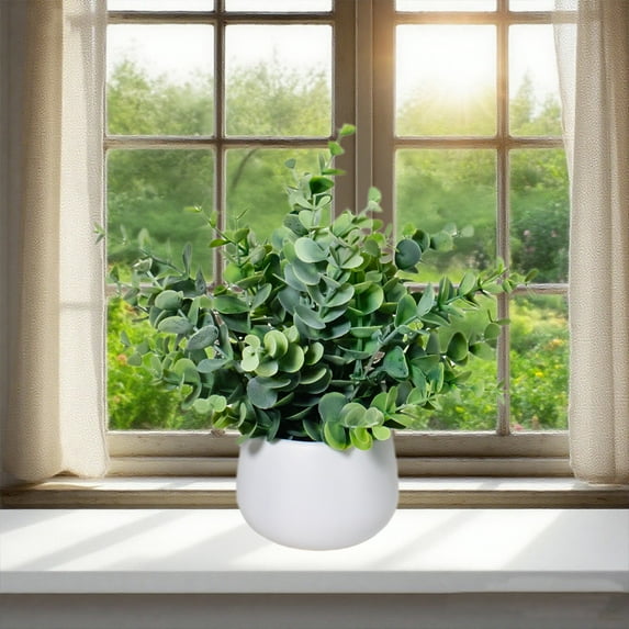 CQCYD under $5 Artificial Eucalyptus Plant in Vase, Small Fake Plants Eucalyptus Potted Artificial Plants for Shelf Desk Home Bathroom Farmhouse Room Coffee Table Decor