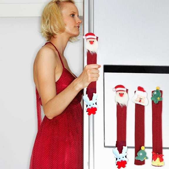 CQCYD Under $5 Christmas Refrigerator Door Handle Cover Santa Snowman Kitchen Appliance Handle Covers Decorations for Fridge Microwave Oven Dishwasher Christmas Handle Protector