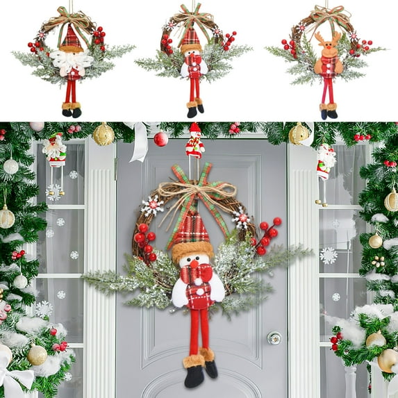 CQCYD under $5 Christmas Snowman Wreath Xmas Hanging Garland Door Front Hanging Ornament Artificial Wreath Xmas Winter Wreath for Xmas Holiday Wedding Outdoor Indoor Home Decor