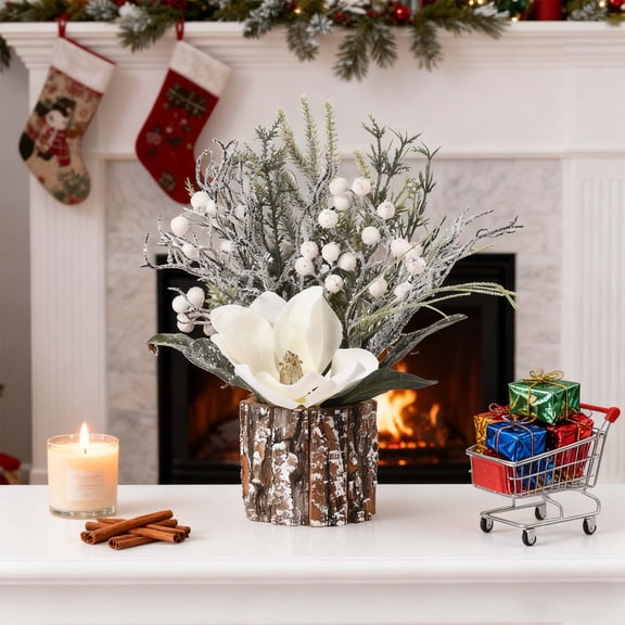 CQCYD under $5 Christmas Table Centerpiece, Christmas Wooden Stump Centerpiece,Tabletop Fireplace Mantel Decoration,Holiday Party Table Decor,Forest Theme Christmas Ornament,Home Festive Centerpiece