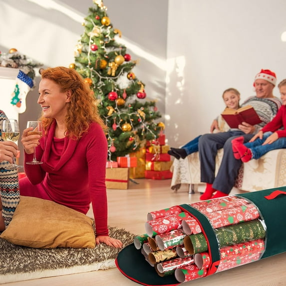 CQCYD under $5 Christmas Wrapping Paper Organizer Storage, Gift Wrapping Paper Storage Containers, Clear PVC with Durable Oxford Fabric Gift Wrap Paper Holder