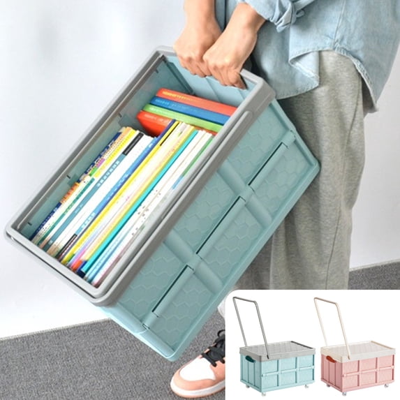 CQCYD Under $5 Collapsible Storage Bins with Lids, Folding Plastic Stackable Utility Crates, Plastic Tote Storage Box Container Stackable with Wheel for Clothes Books Snack Shoe and Grocery Storage